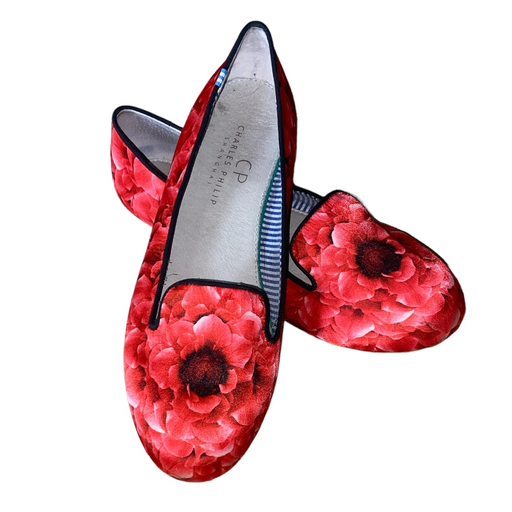 Charles Philip Shanghai Satin Floral Rose Loafers - 8